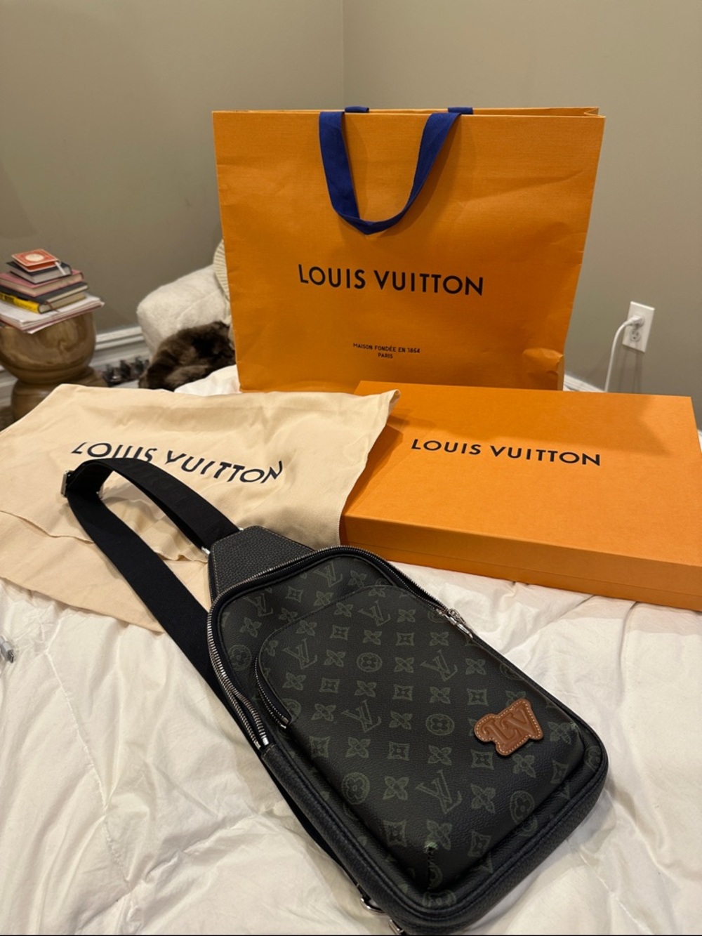Louis Vuitton Black Monogram Crossbody Belt Bag with Brown Patch
